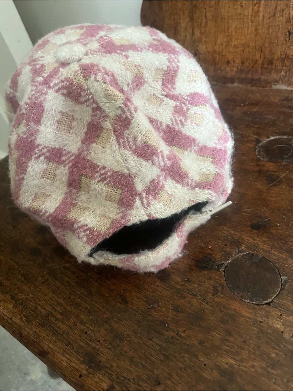 Anthropologie Plaid Wool Blend Baseball Cap in Pink and Cream - Picture 4 of 4